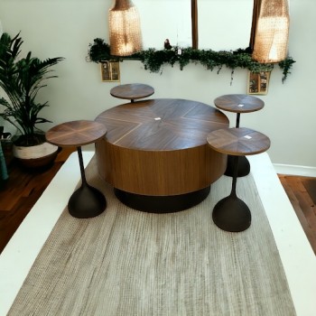 طقم طاولات قهوة مدرين قشور الجوز 5قطع 