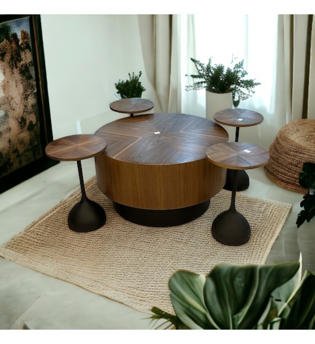 طقم طاولات قهوة مدرين قشور الجوز 5قطع طقم طاولات قهوة مدرين قشور الجوز 5قطع