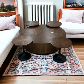 طقم طاولات قهوة مدرين قشور الجوز 5قطع 