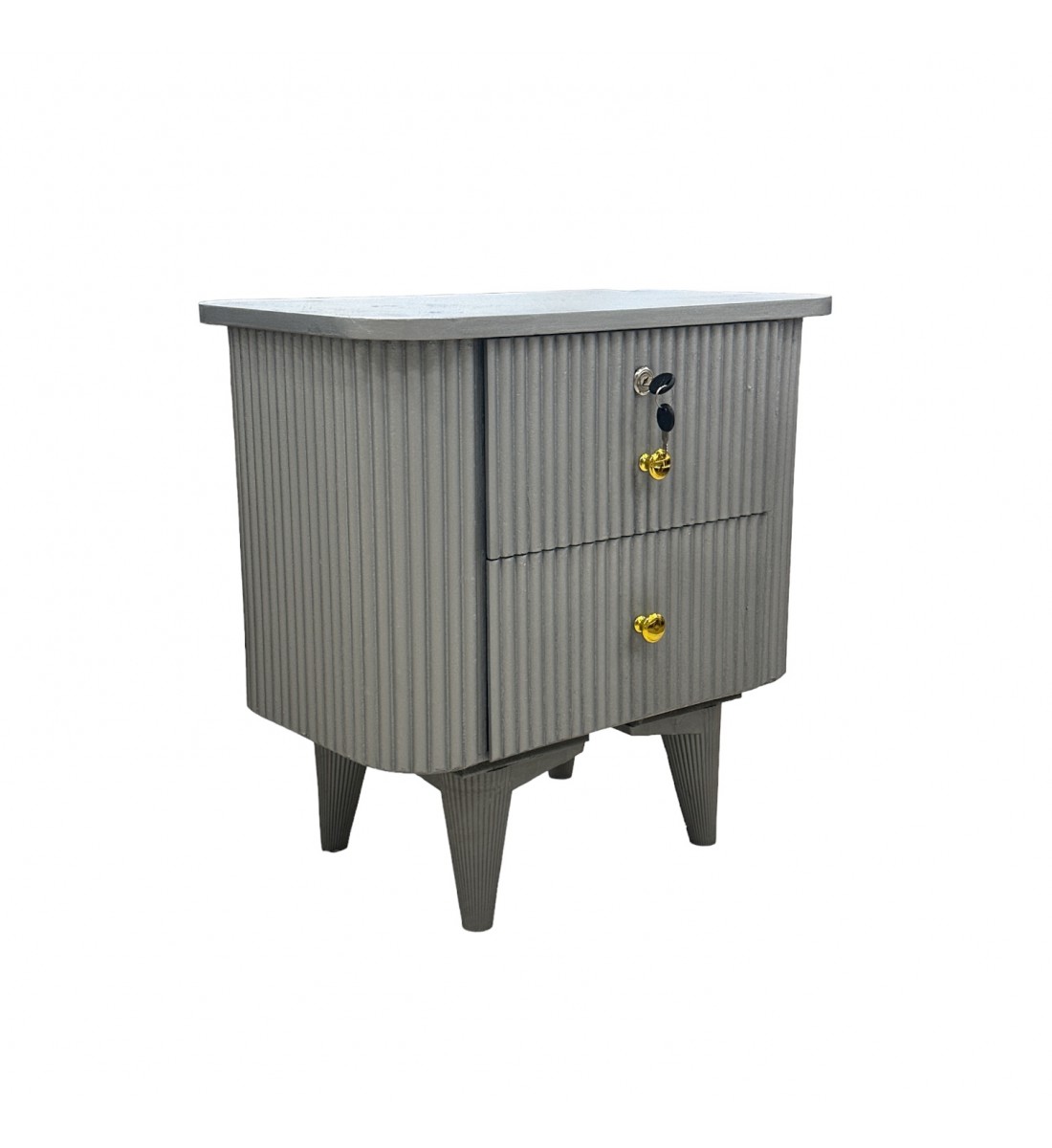 Curvy bedside table with drawer, gray color, 50 x 35 x 55 cm