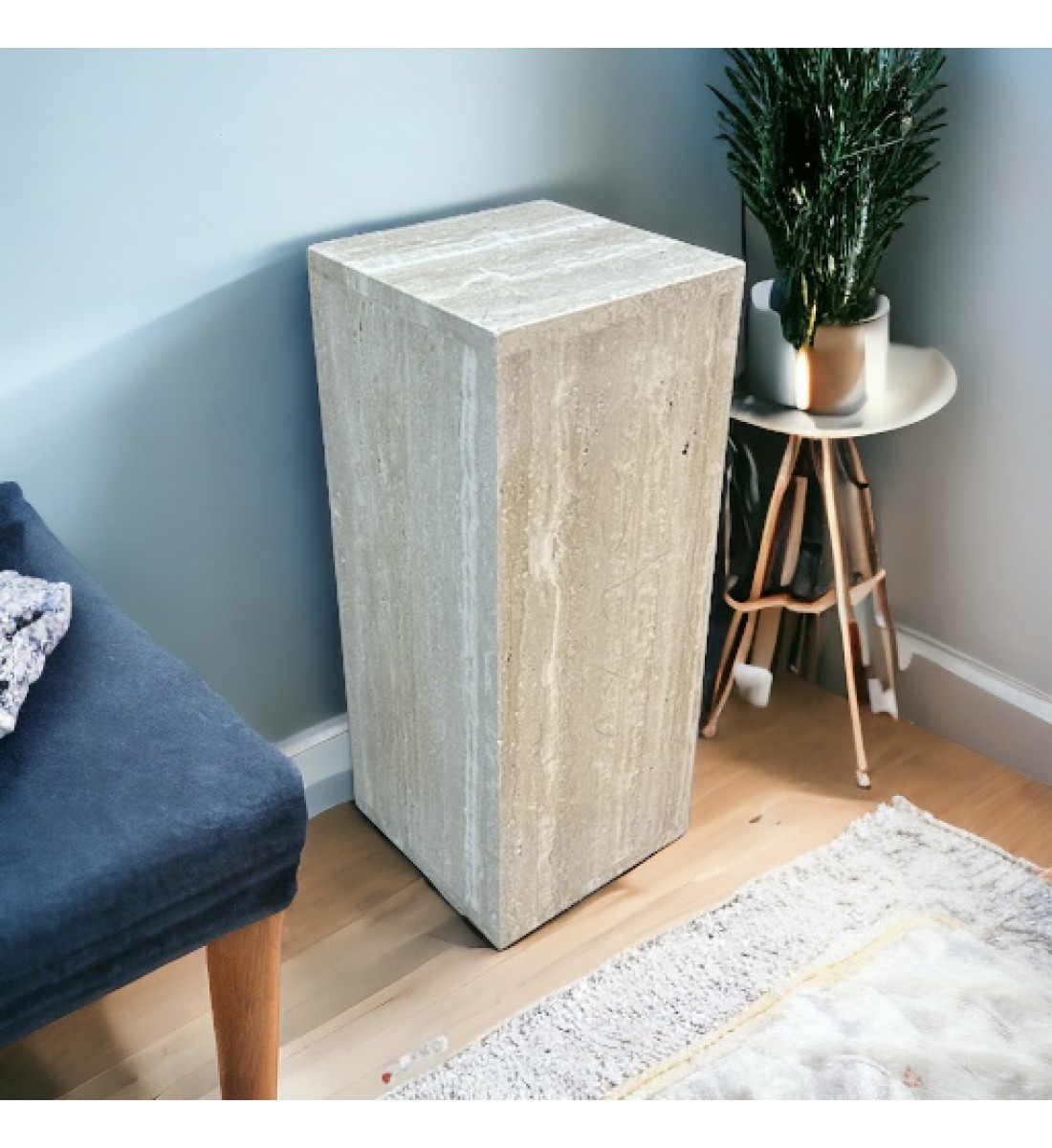 Travertine box marble service table, 80 x 25 x 25 cm