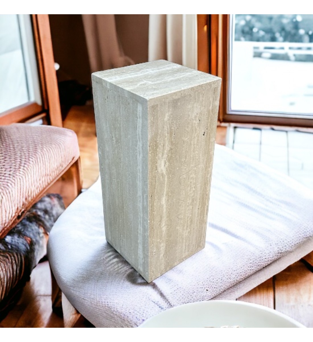 Travertine box marble service table, 80 x 25 x 25 cm