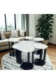 Marble replacement service table set with black wood base and rough textured oak surface, 7 pieces