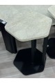 Marble replacement service table set with black wood base and rough textured oak surface, 7 pieces
