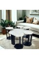 Marble replacement service table set with black wood base and rough textured oak surface, 7 pieces