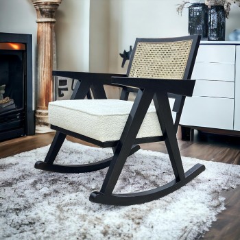 كرسي مفرد خشبي بوكلية هزاز بتصميم مودرين مميز  ابيض خشب زان  اسود