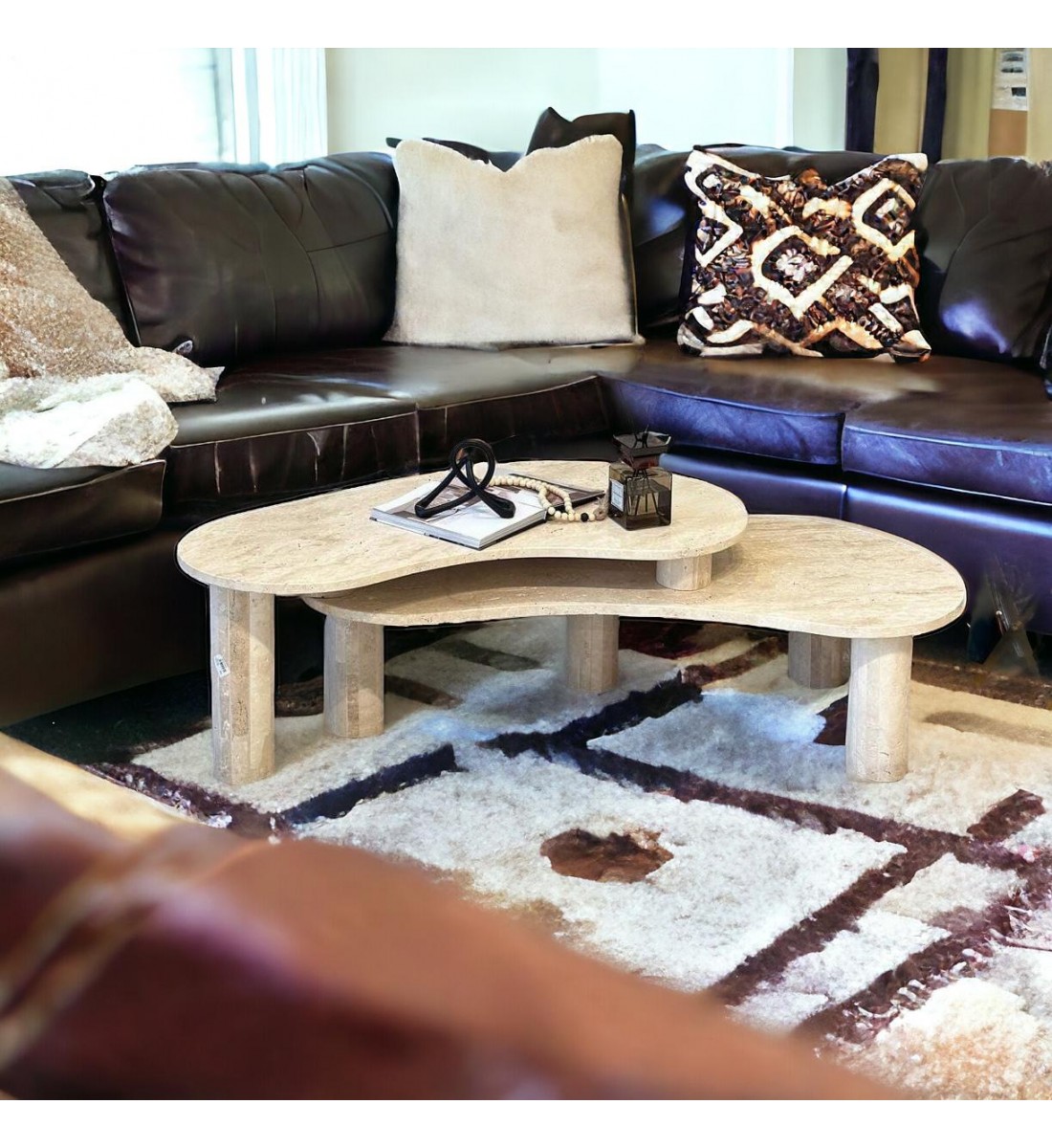 Treventino marble center table, 40 x 53 x 140 cm