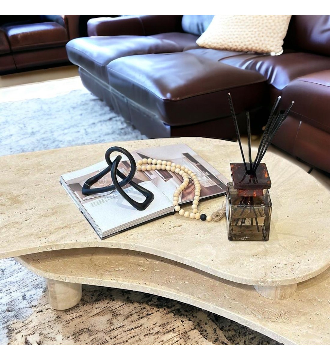 Treventino marble center table, 40 x 53 x 140 cm