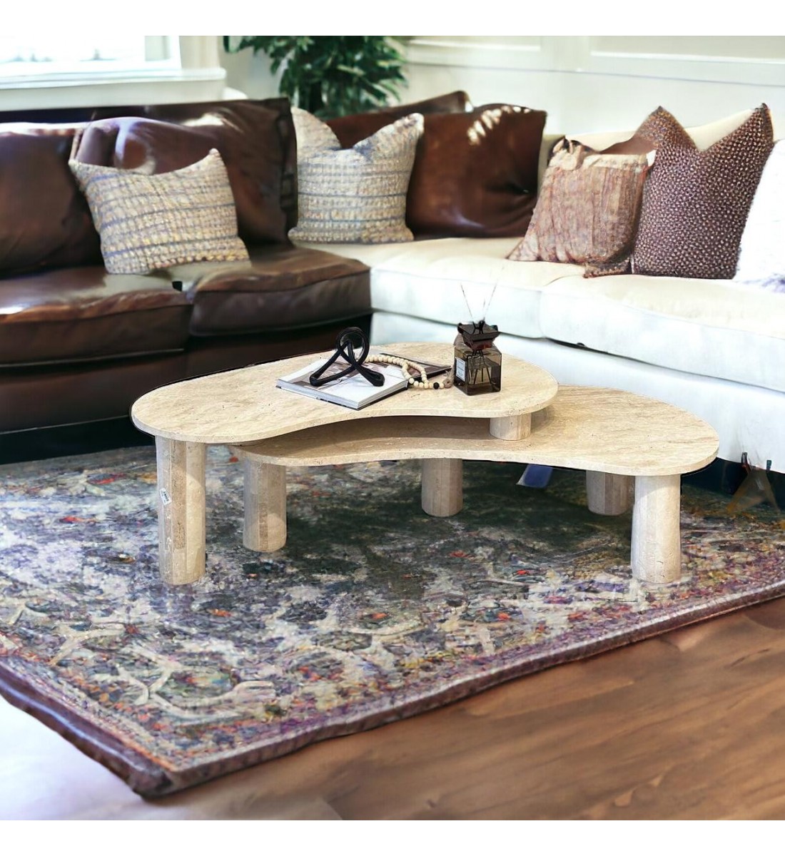 Treventino marble center table, 40 x 53 x 140 cm