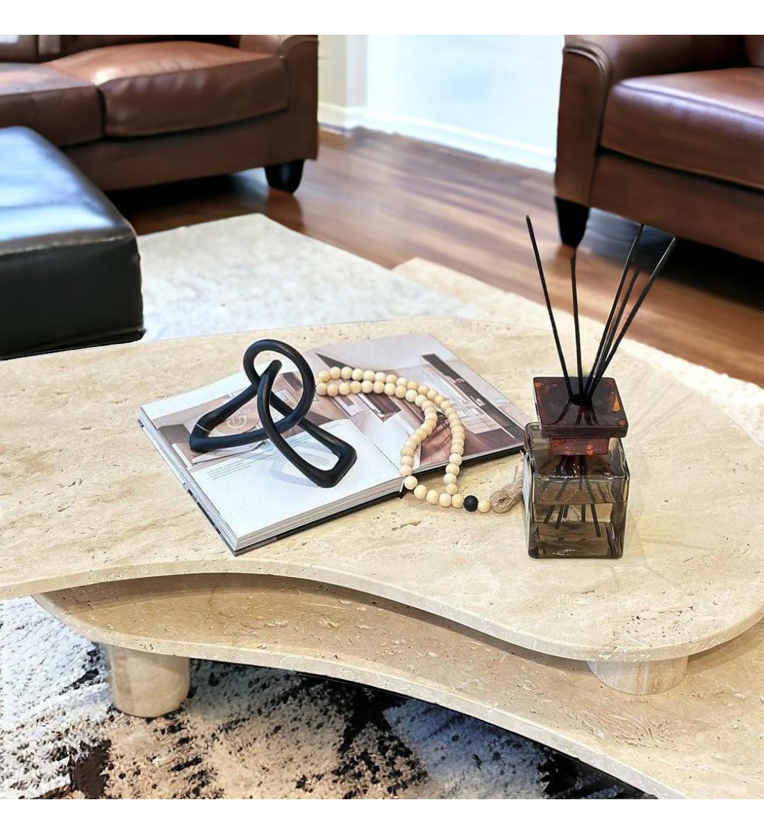 Treventino marble center table, 40 x 53 x 140 cm
