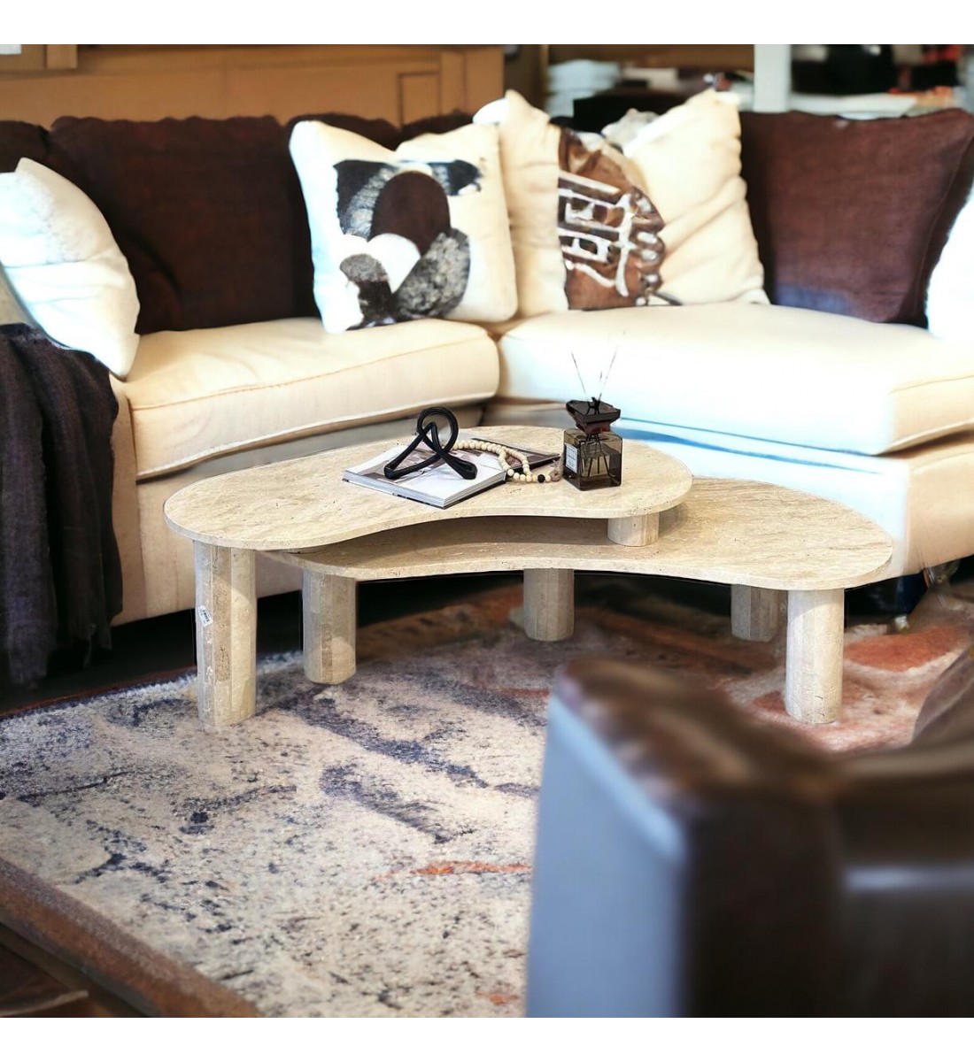 Treventino marble center table, 40 x 53 x 140 cm