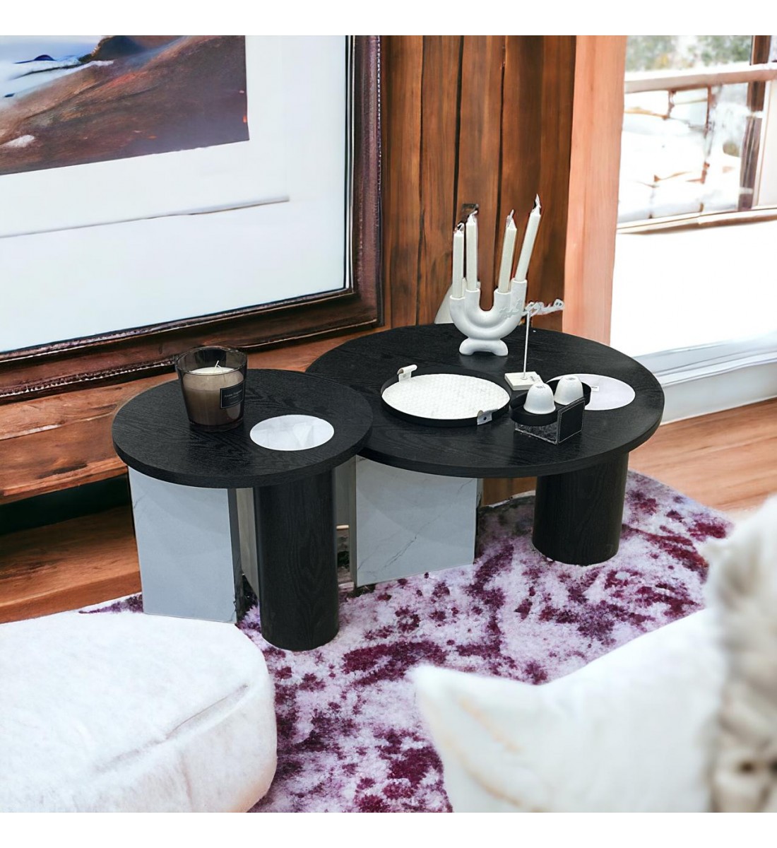 2-piece black wood coffee table set