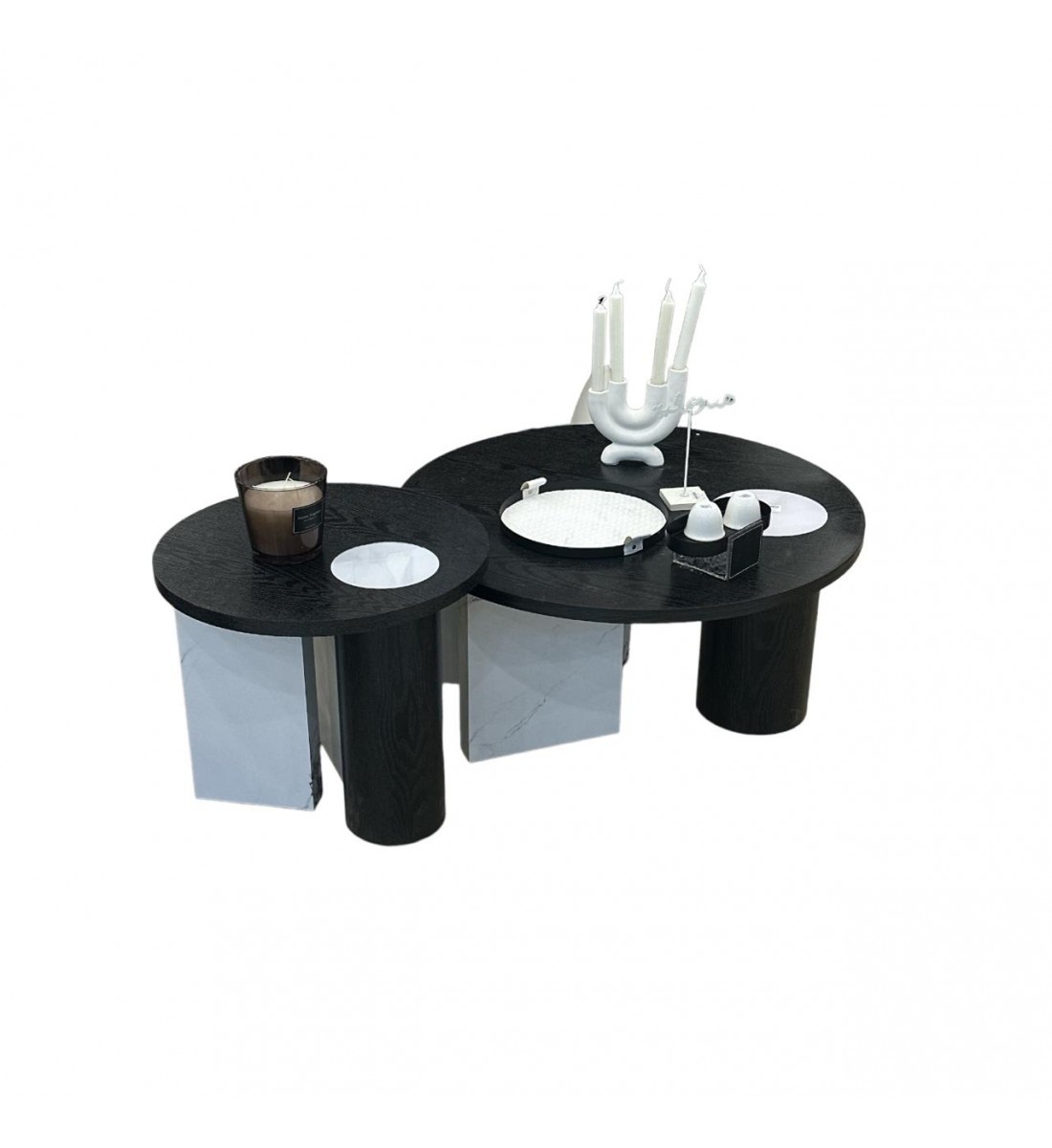 2-piece black wood coffee table set