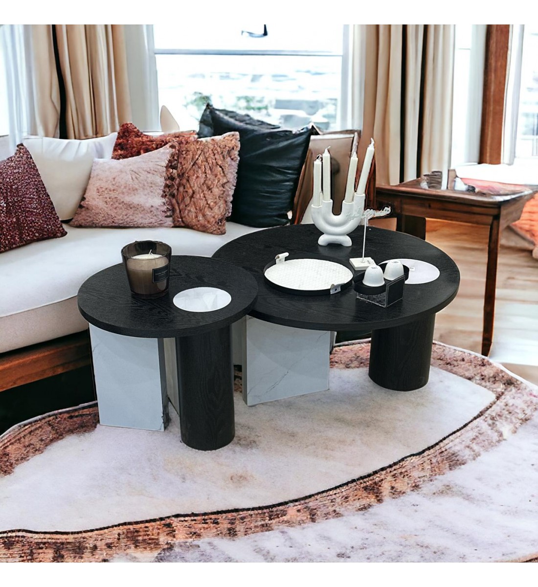 2-piece black wood coffee table set