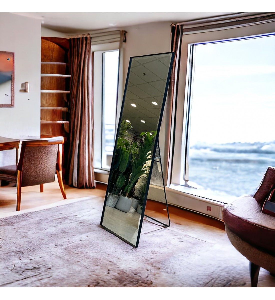 مرايا ارضيه اطار `اسود 180×60سم 