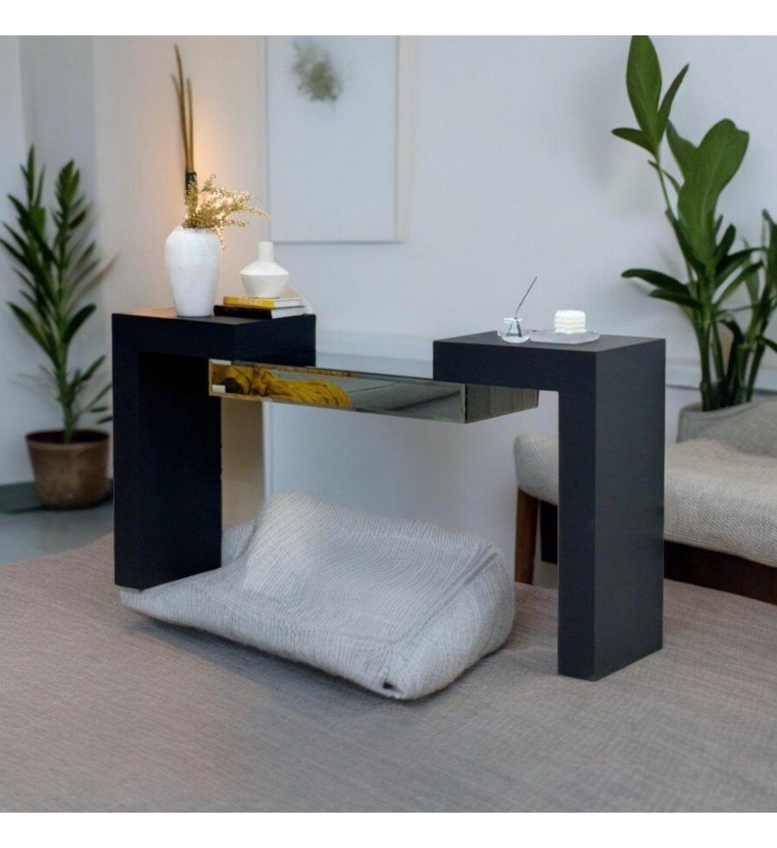 Console - large black wooden doorway, mirror, 170 x 40 x 100 cm