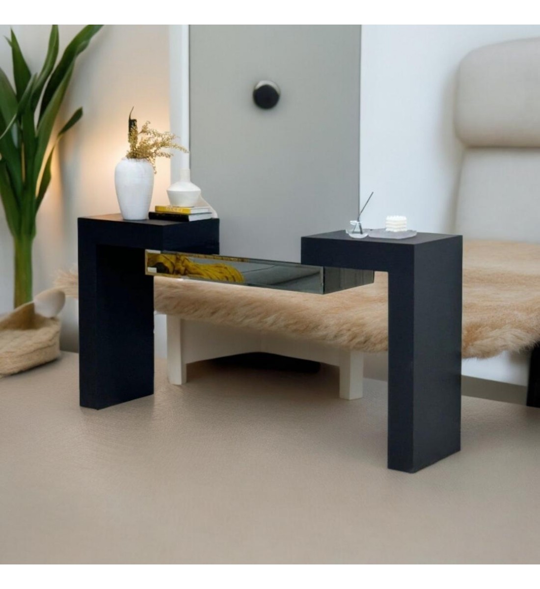 Console - large black wooden doorway, mirror, 170 x 40 x 100 cm