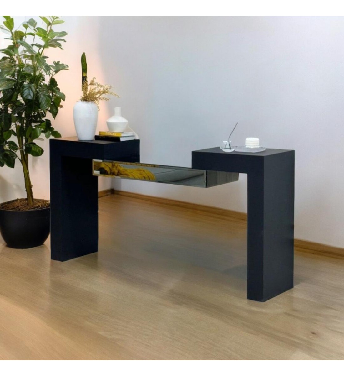 Console - large black wooden doorway, mirror, 170 x 40 x 100 cm