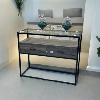 طاولة مدخل كونسول خشب زجاج رمادي80×40×100سم 