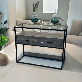 طاولة مدخل كونسول خشب زجاج رمادي80×40×100سم 