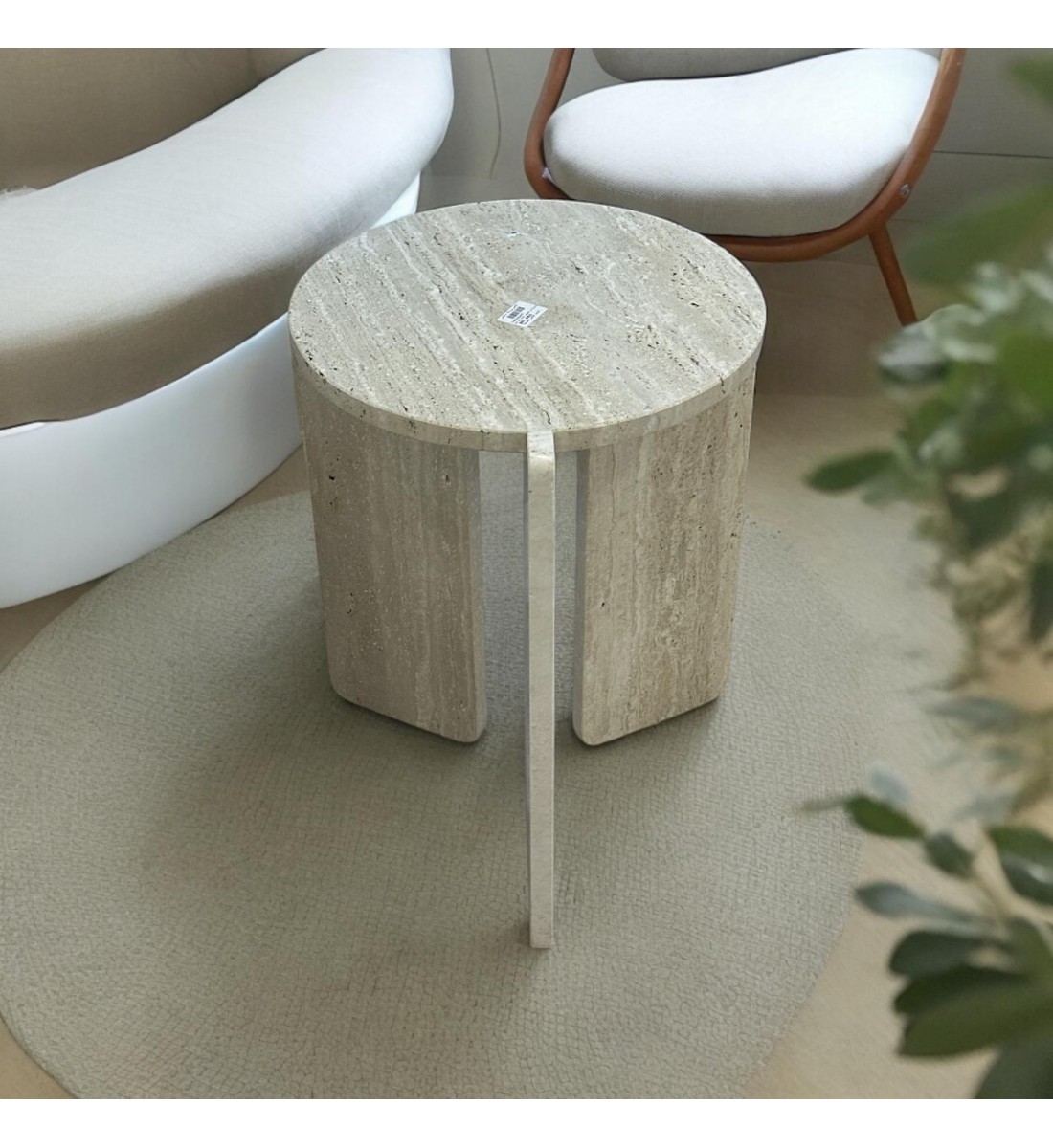 Traventino marble side table, 40 x 40 x 53 cm