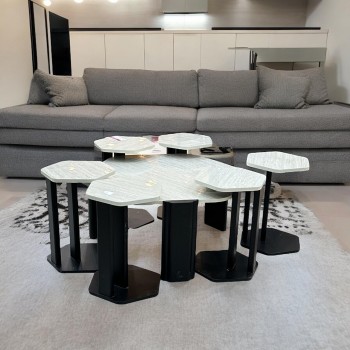 طقم طاولة خدمة بديل الرخام قاعده خشب اسود سطح احجار سنديان ملمس ناعم 7 قطعة 