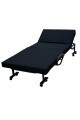 Bed with foldable mattress and movable wheels, black