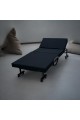 Bed with foldable mattress and movable wheels, black