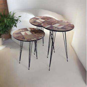 طقم طاولات رمادي 3 قطع بشكل دائري