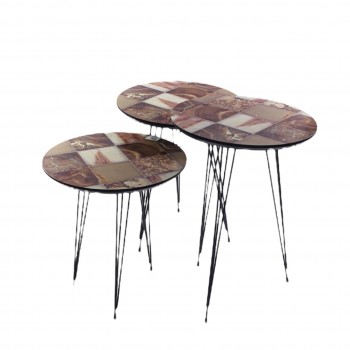 طقم طاولات رمادي 3 قطع بشكل دائري