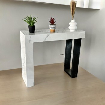 طاولة مدخل كلاسيكي بديل الخشب ابيض جنب اسود 88×30×74سم 