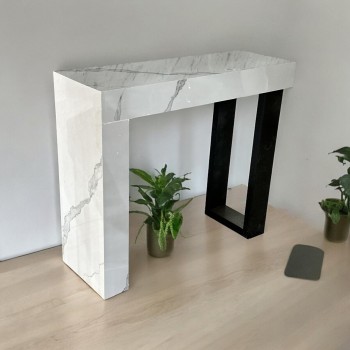 طاولة مدخل كلاسيكي بديل الخشب ابيض جنب اسود 88×30×74سم 