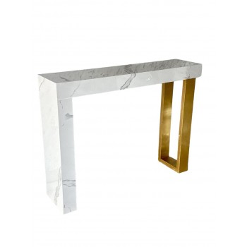 طاولة مدخل كلاسيكي بديل الخشب ابيض جنب ذهبي 88×30×74سم 