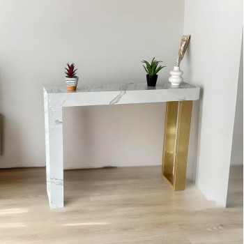 طاولة مدخل كلاسيكي بديل الخشب ابيض جنب ذهبي 120×30×90سم 