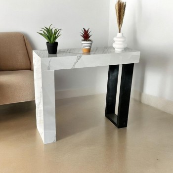 طاولة مدخل كلاسيكي بديل الخشب ابيض جنب اسود 120×30×90سم 