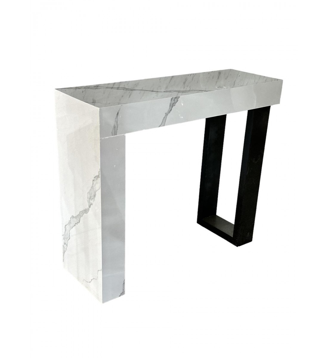 Classic entrance table, wood alternative, white with black side, 120 x 30 x 90 cm