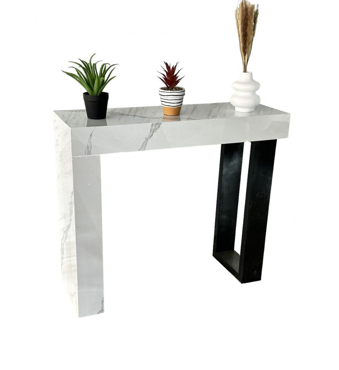 Classic entrance table, wood alternative, white with black side, 120 x 30 x 90 cm