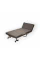 Bed with foldable mattress and movable wheels,