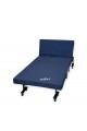 Bed with foldable mattress and movable wheels,
