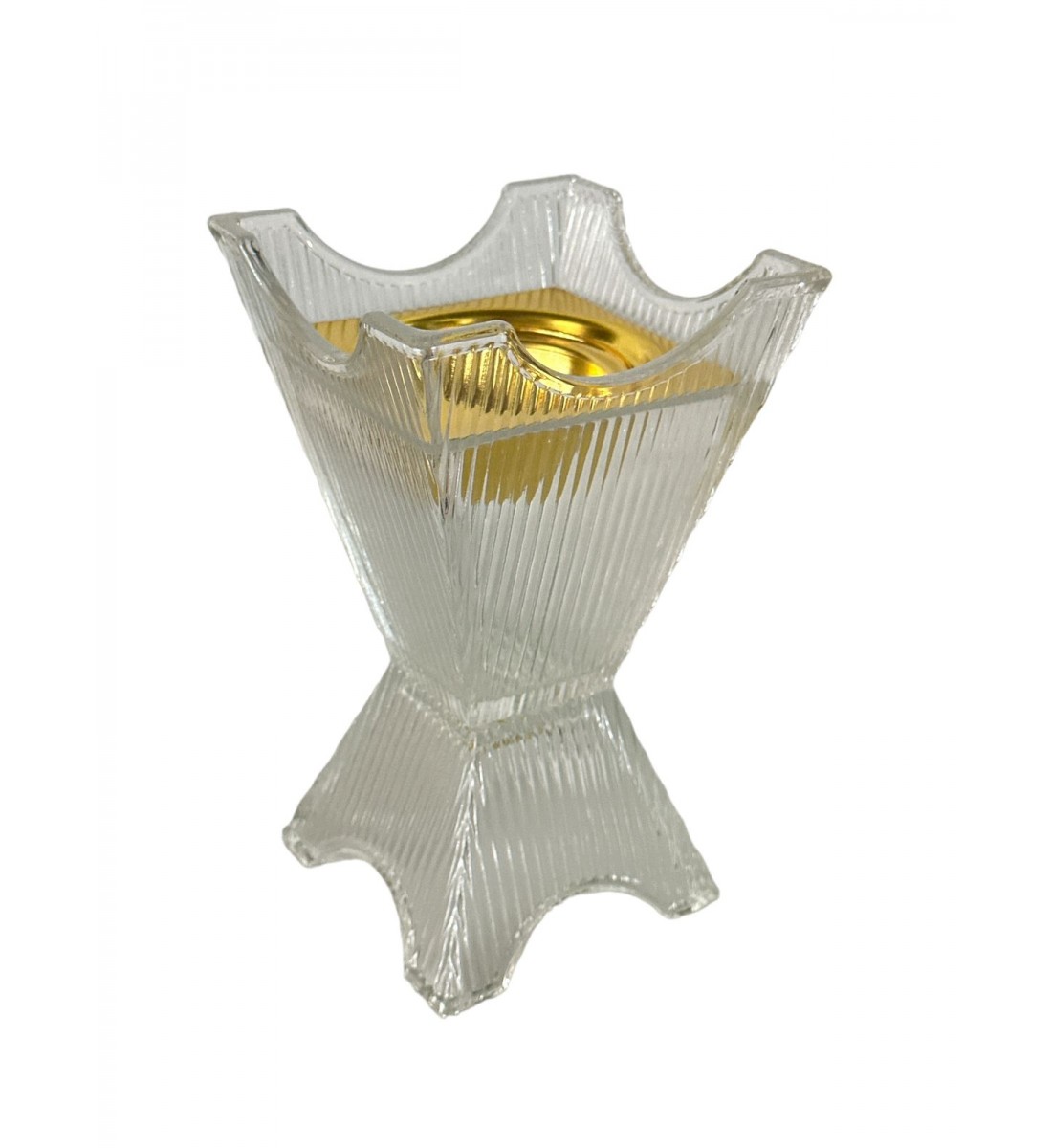 Transparent glass incense burner with gold, 18 x 10 x 10 cm