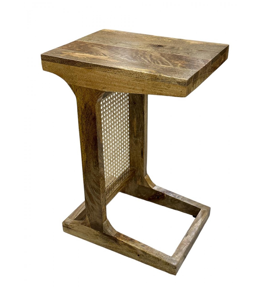 Indian table, natural wood with light brown rattan, 30 x 40 x 60 cm