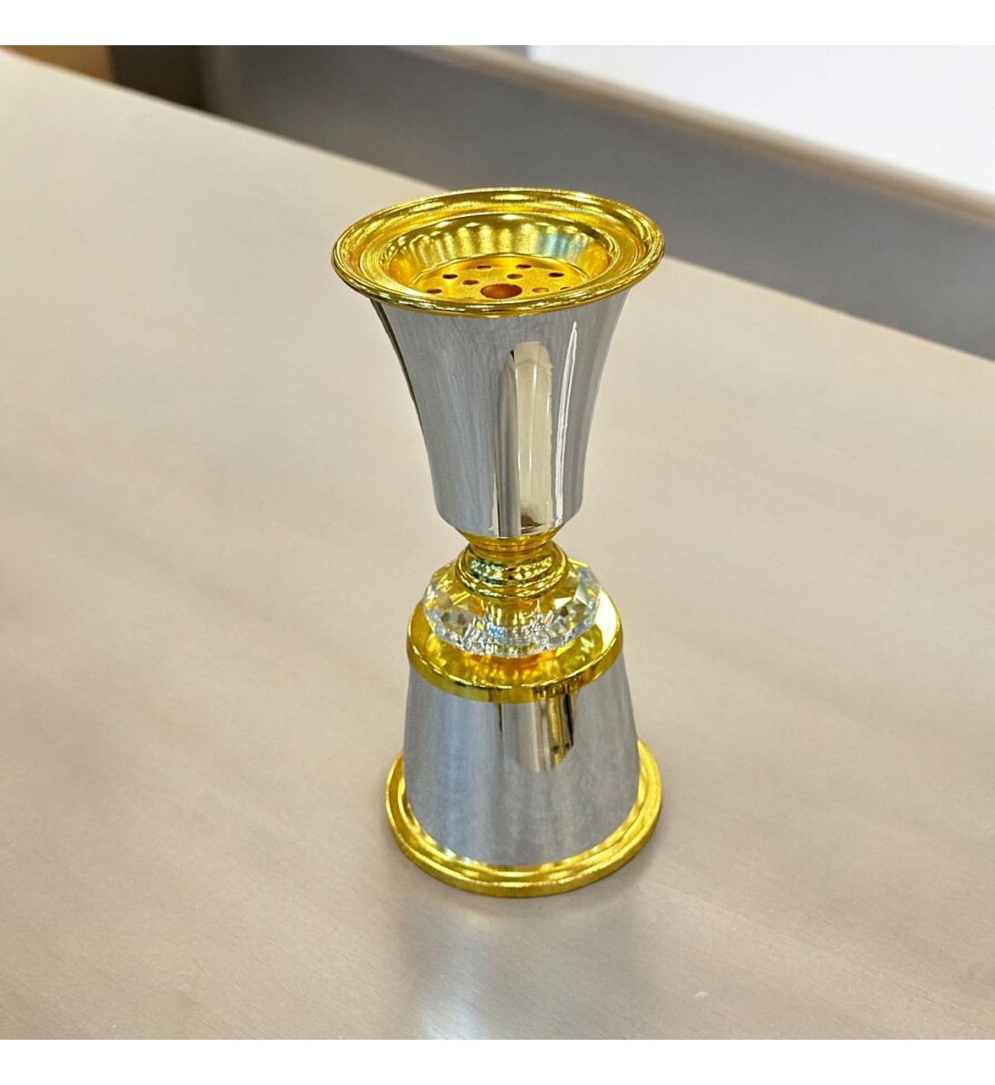 Stainless steel, silver and gold incense burner, 19 x 9 x 9 cm
