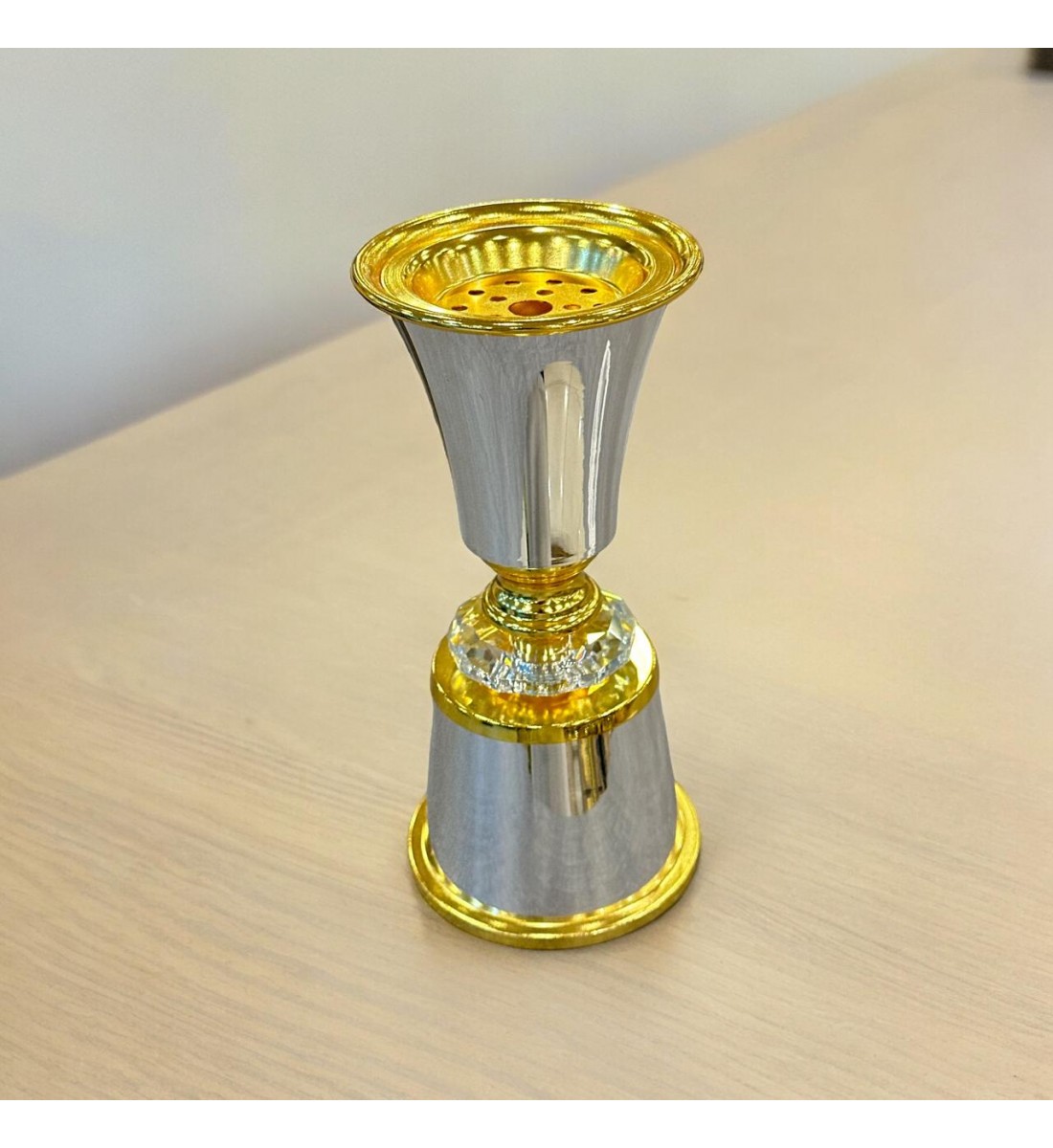 Stainless steel, silver and gold incense burner, 19 x 9 x 9 cm