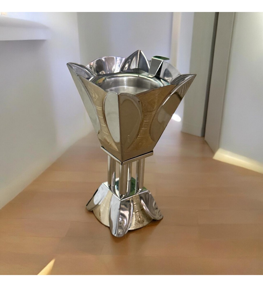 Tihama incense burner, silver, golden steel belt, small, 18 x 11 x 11 cm
