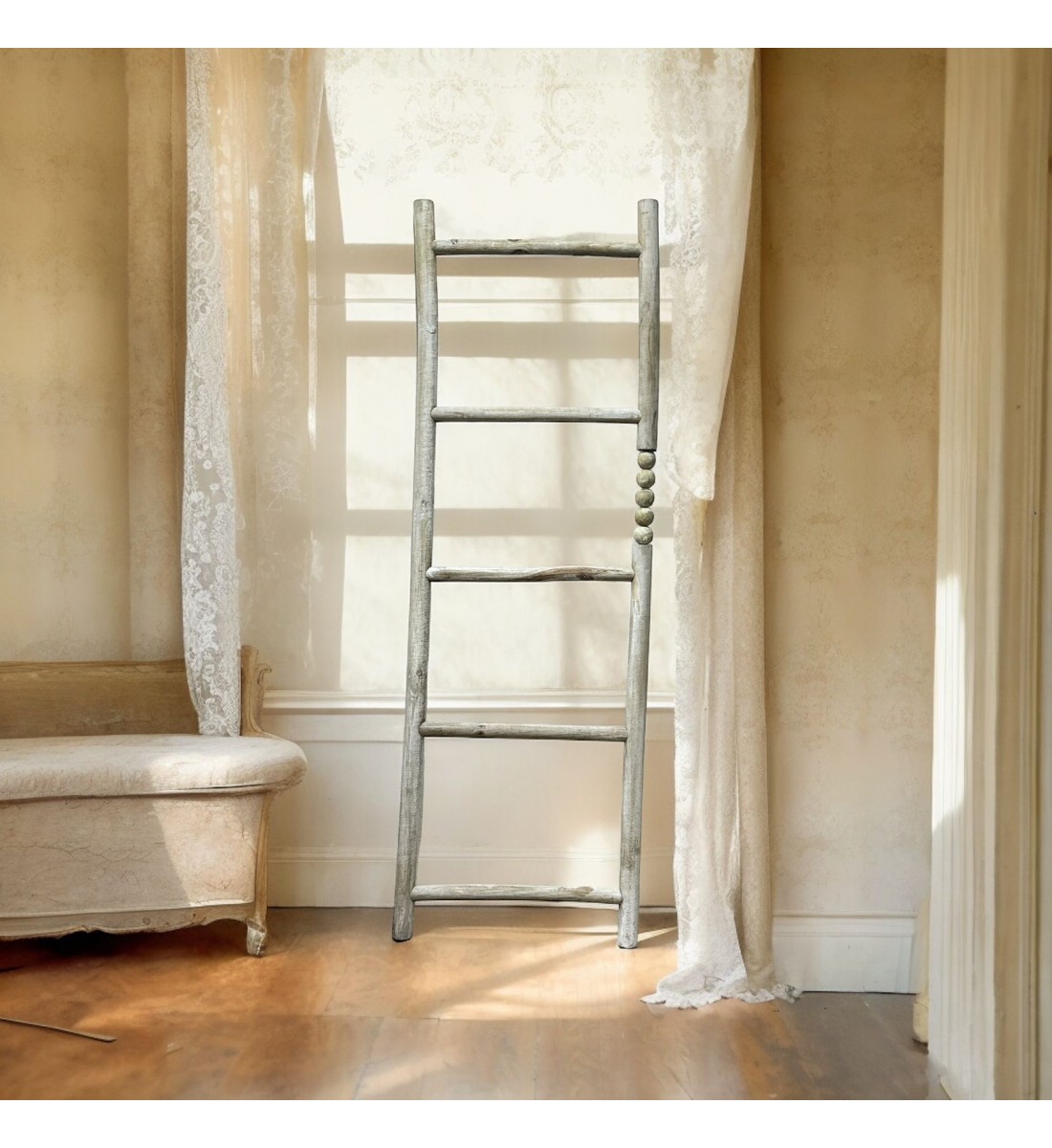 Rustic decorative wooden ladder, height 145 cm