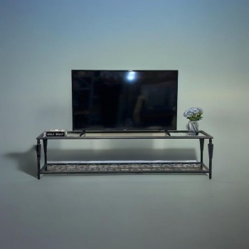 طاولة بلازما حديد اسود سطح زجاج 160×45×40سم  