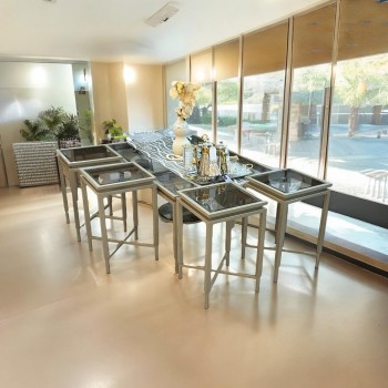 طقم طاولات ضيافة بقزاز وقاعدة الشمبانيا 5قطع 