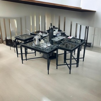 طقم طاولات ضيافة بقزاز وقاعدة اسود 5قطع 