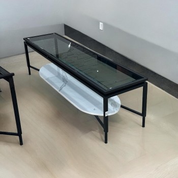 طاولة بلازما دورن اسود زجاج +بديل الرخام  160 سم