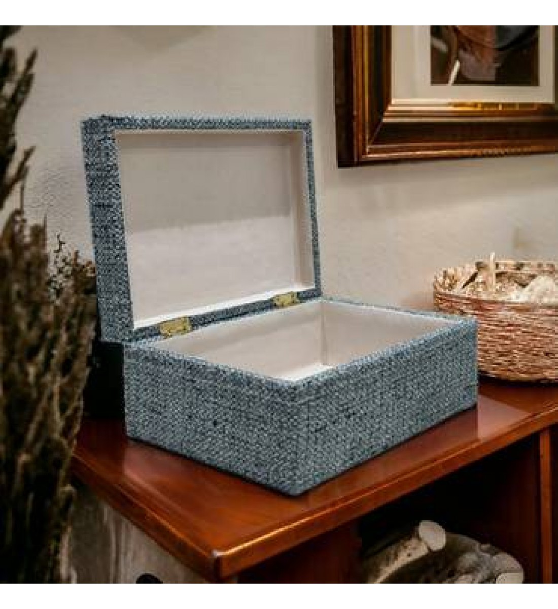 Storage box with fabric cover, 26 x 18 x 11 cm